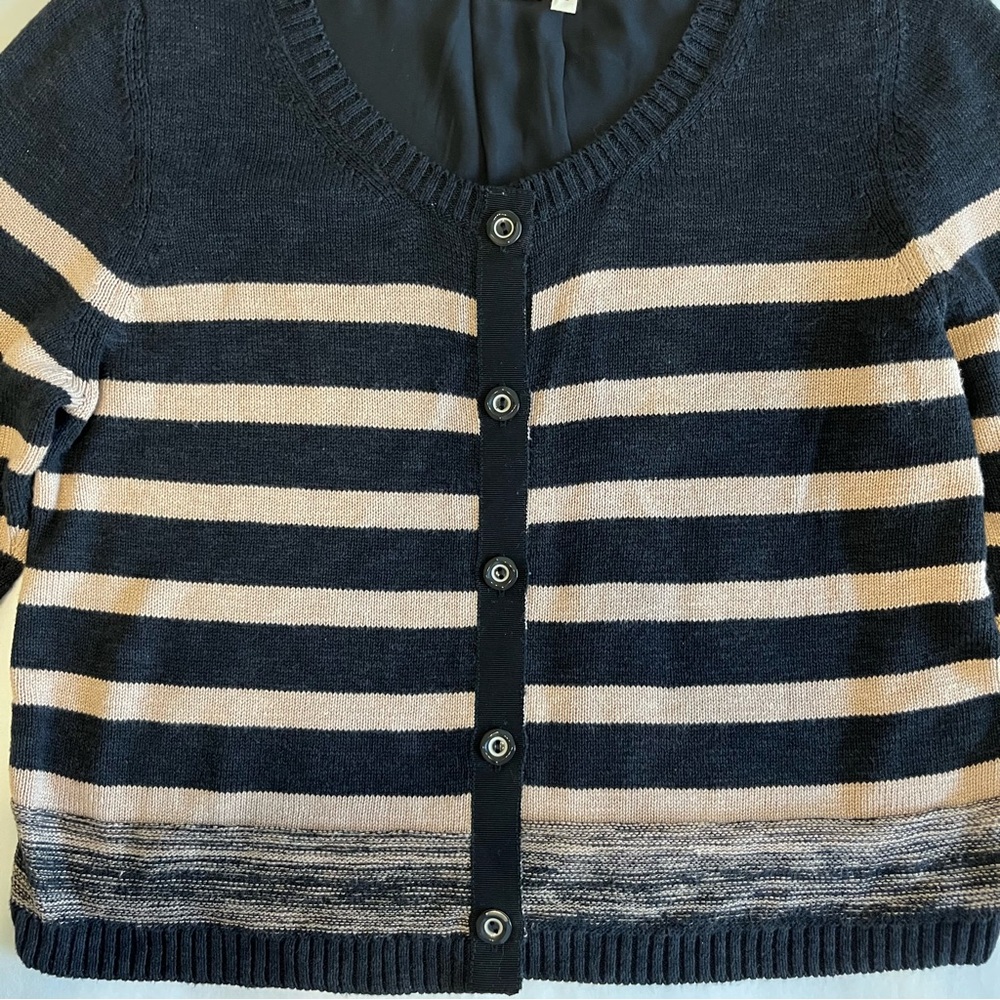 NWOT Anthropologie Moth Large Striped Black and Tan Women's Sweater - Picture 5 of 13
